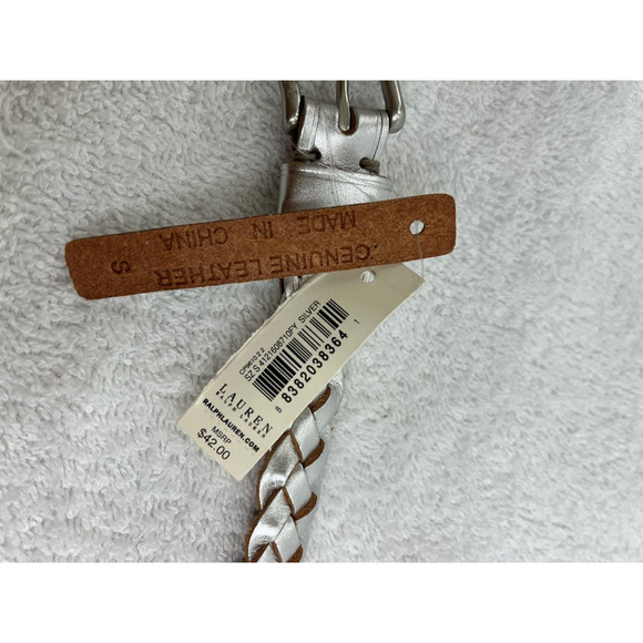 Lauren Ralph Lauren Womens Belt Silver Metallic Leather Braided Skinny New main image 6
